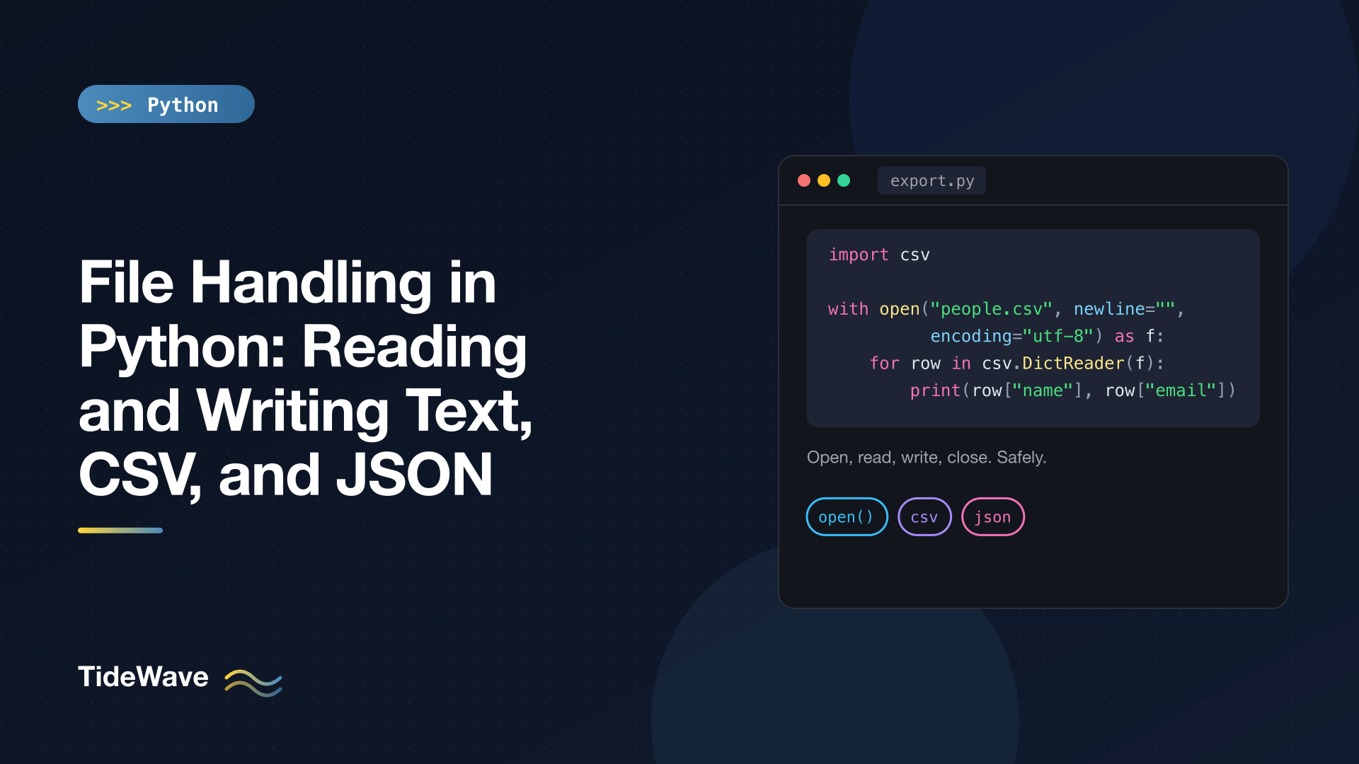 File Handling in Python: Reading and Writing Text, CSV, and JSON